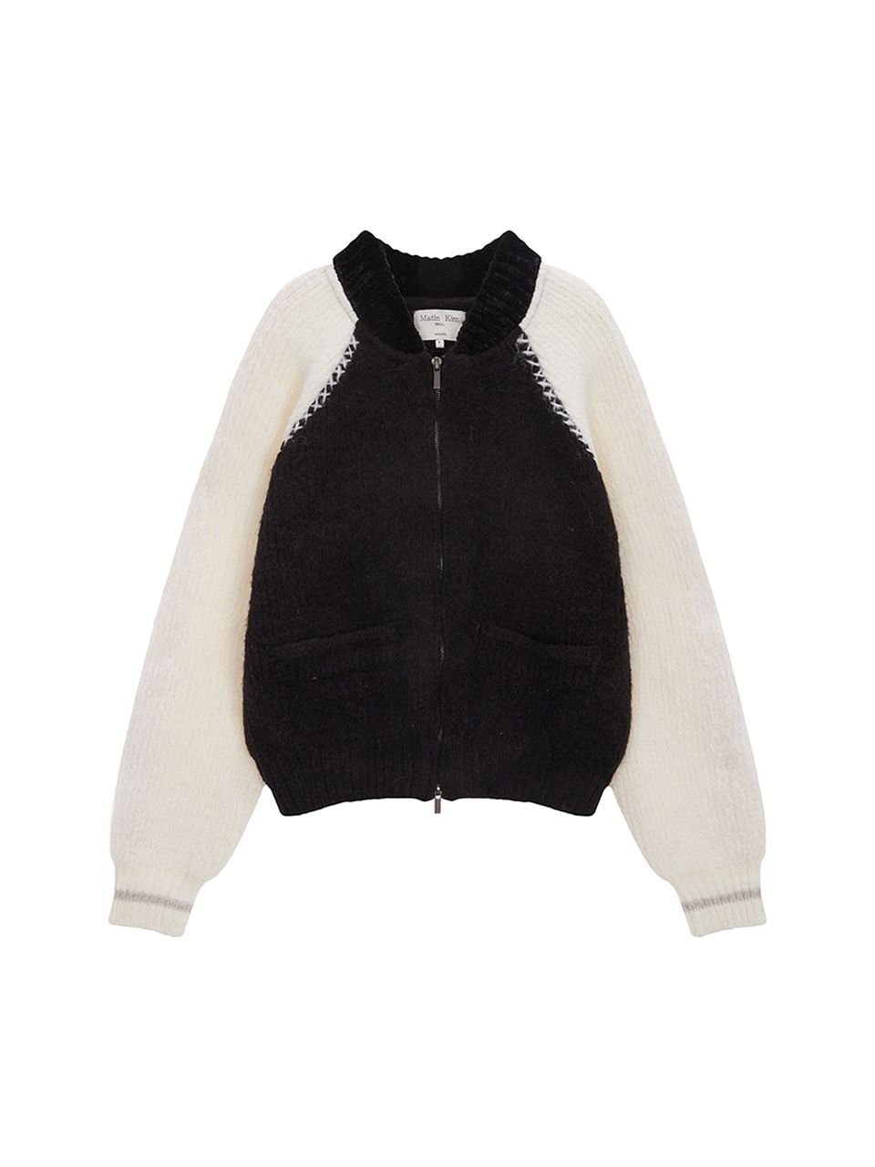 MUSINSA公式 | MATIN KIM RAGLAN BACK LOGO KNIT ZIP UP FOR MEN IN BLACK