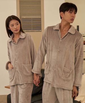 [2PACK] 플러피 솔리드 윈터 긴팔 카라 커플 잠옷세트