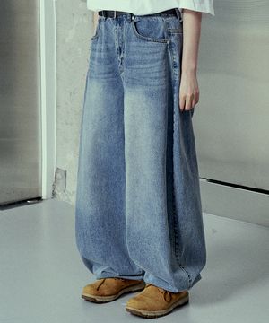 커브드 워싱 오버 와이드 벌룬 팬츠 중청