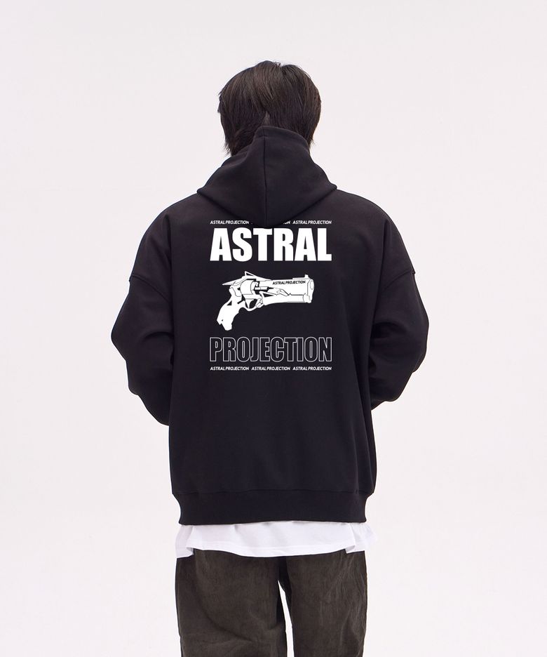 아스트랄 건 오버핏 와이드 숄더 후드 집업_블랙