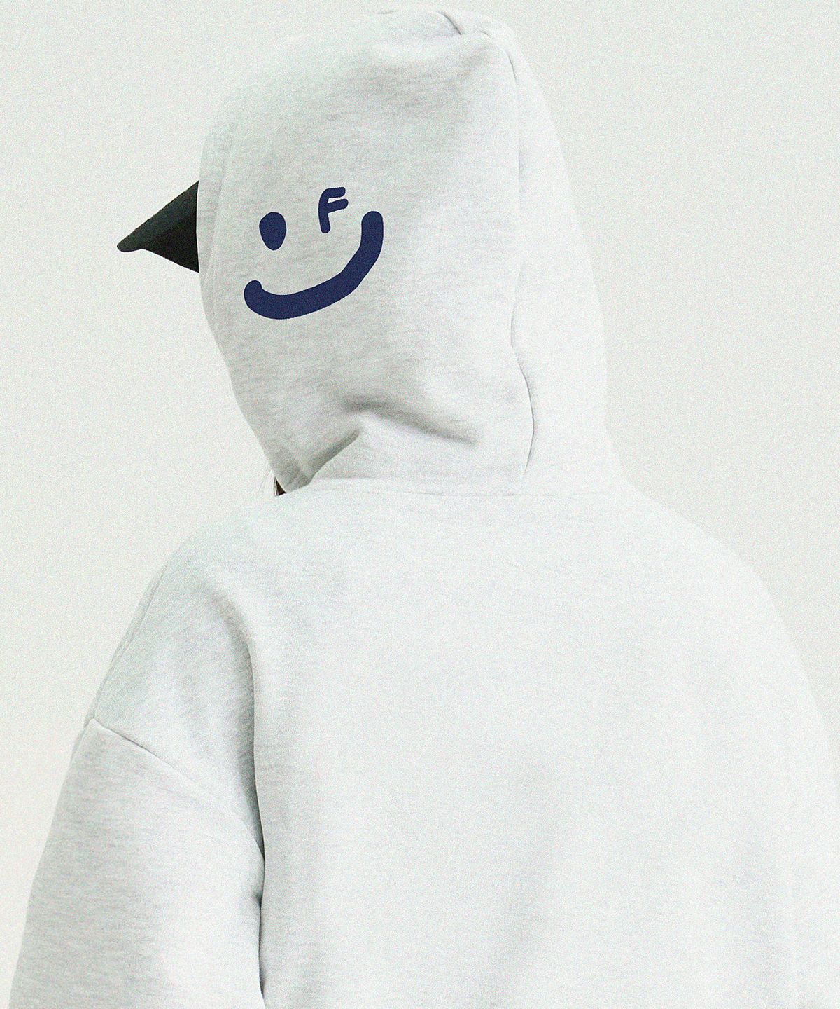 그레이버(GRAVER) [UNISEX]사이드 후드 드로잉스마일 후드티_멜란지화이트