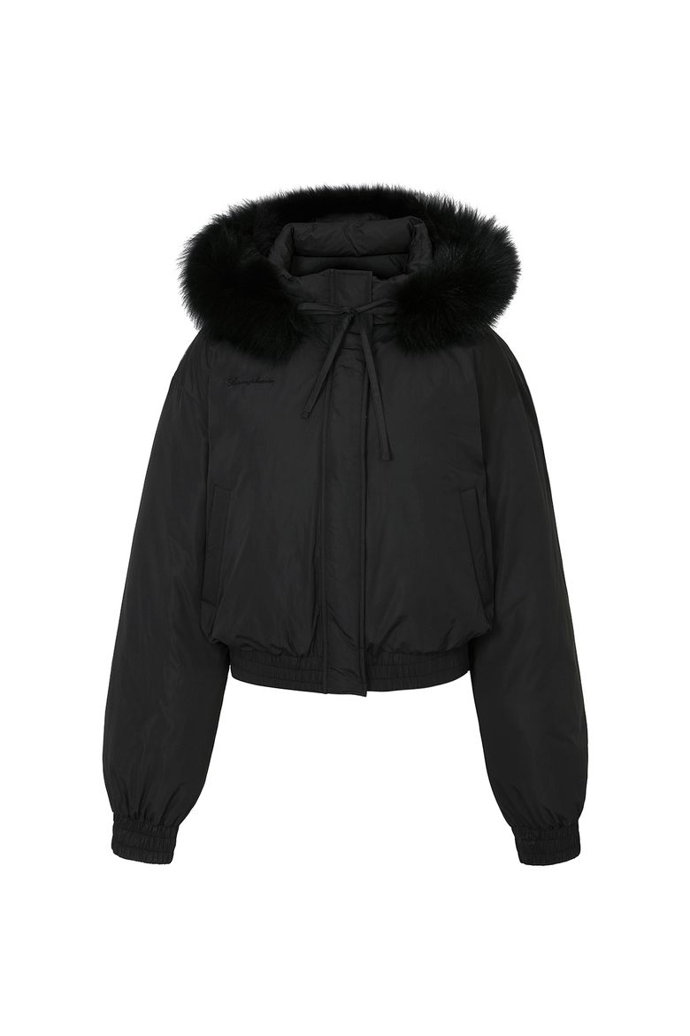 FOX FUR DOWN JACKET black