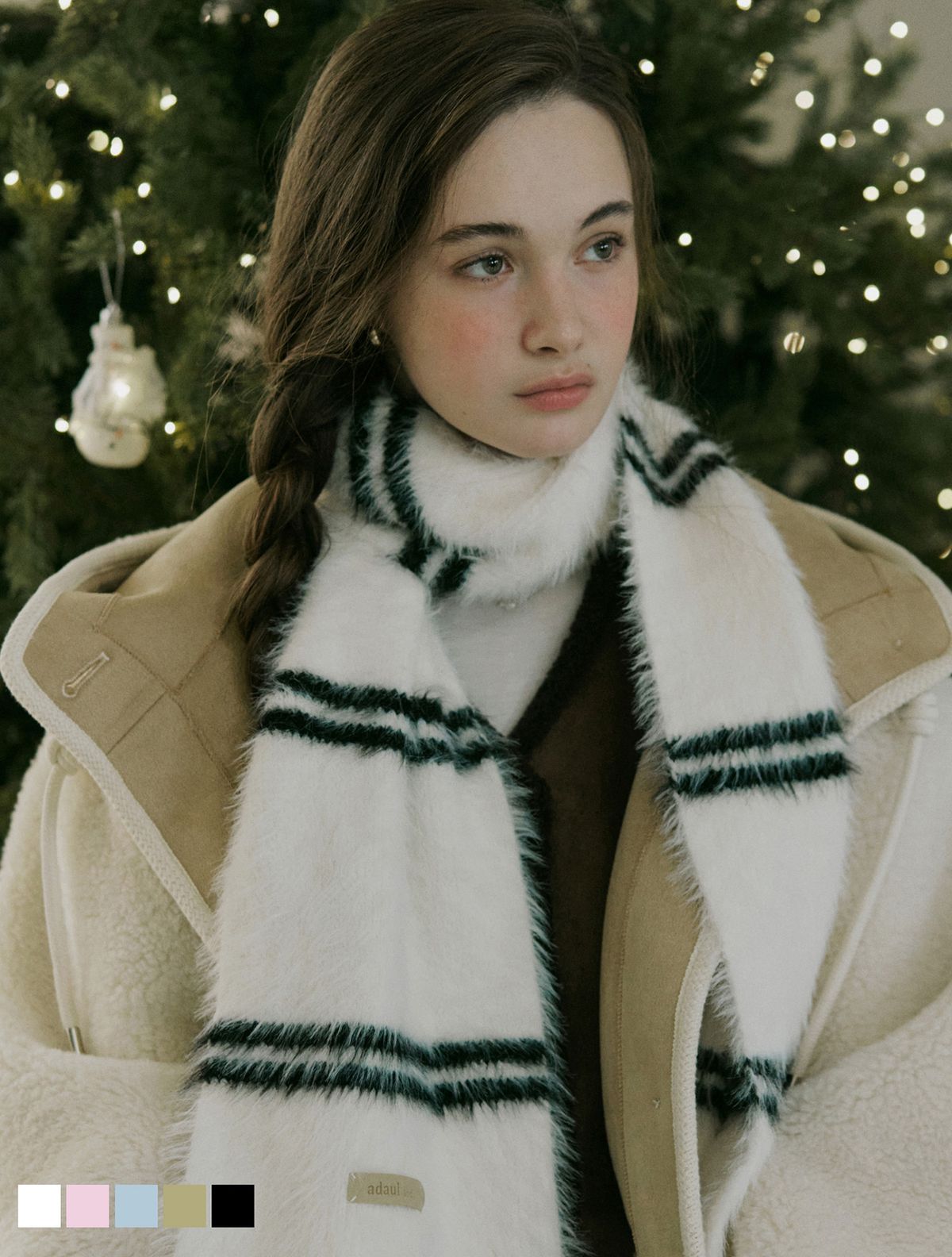 어다울(ADAUL) Anka stripe leather label long muffler - 5color