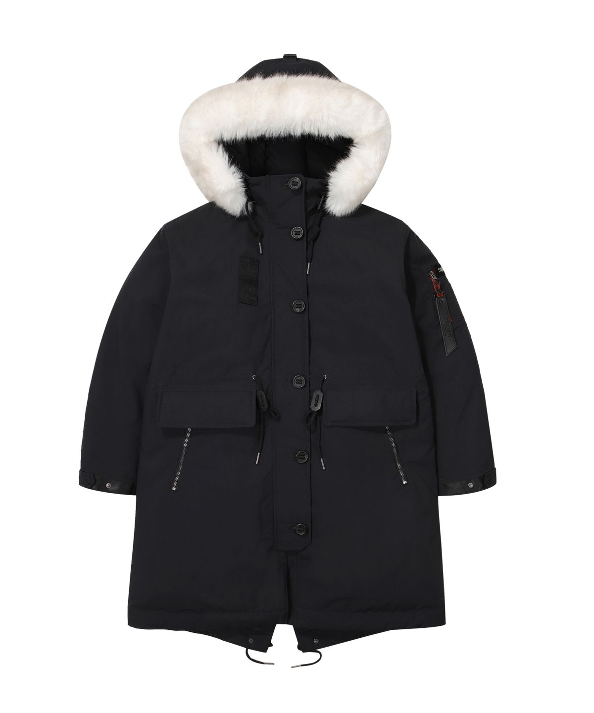 슈퍼드라이(SUPERDRY) W 피쉬테일 덕 다운 후드 롱파카 블랙