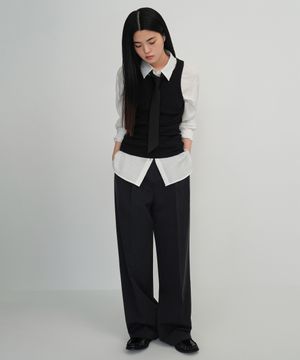 우먼즈 하이 웨이스트 와이드 히든 밴딩 슬랙스 [차콜 그레이]