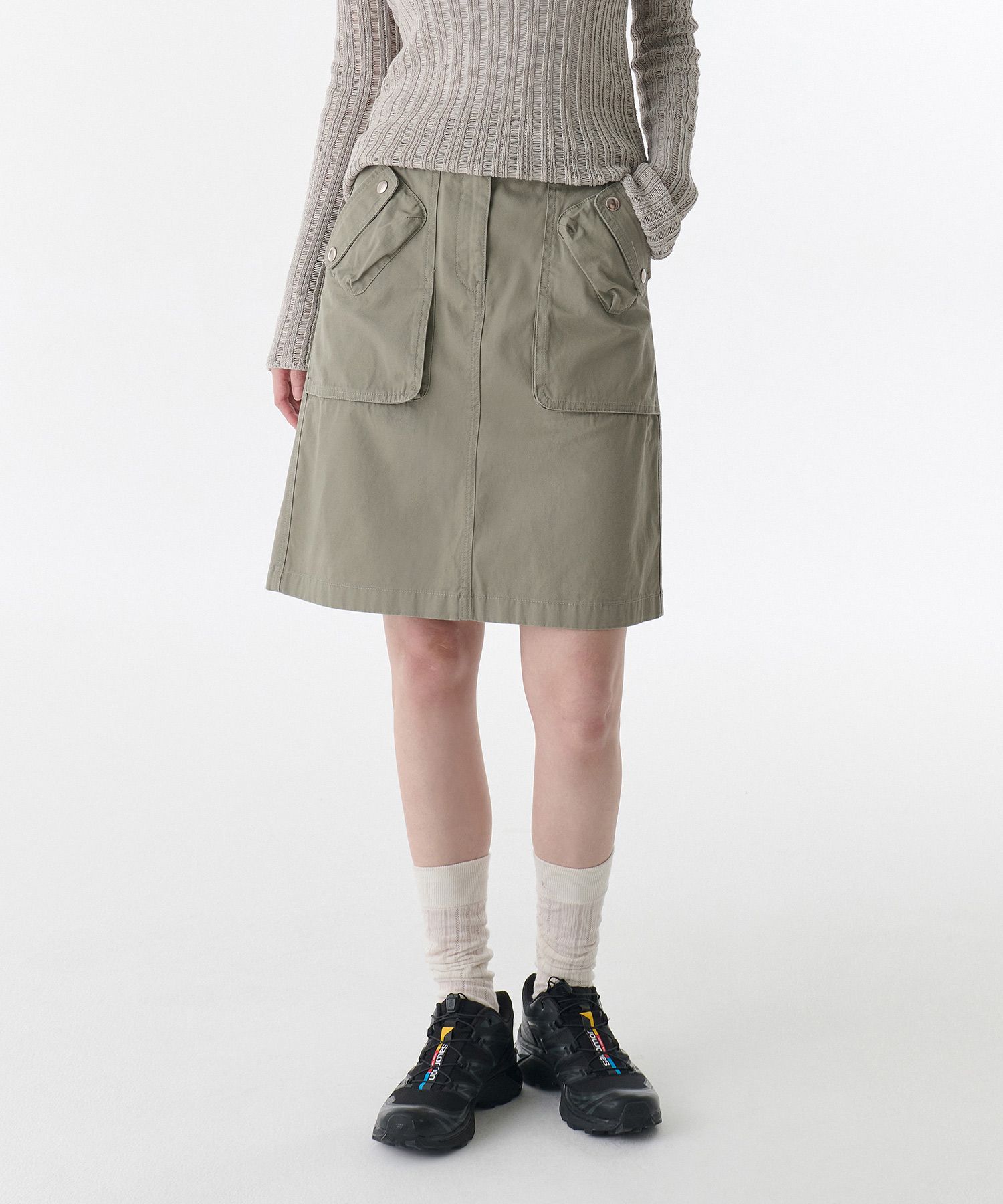 MUSINSA | MUSINSA STANDARD WOMAN Womens Cargo Knee Length Skirt [Sage]