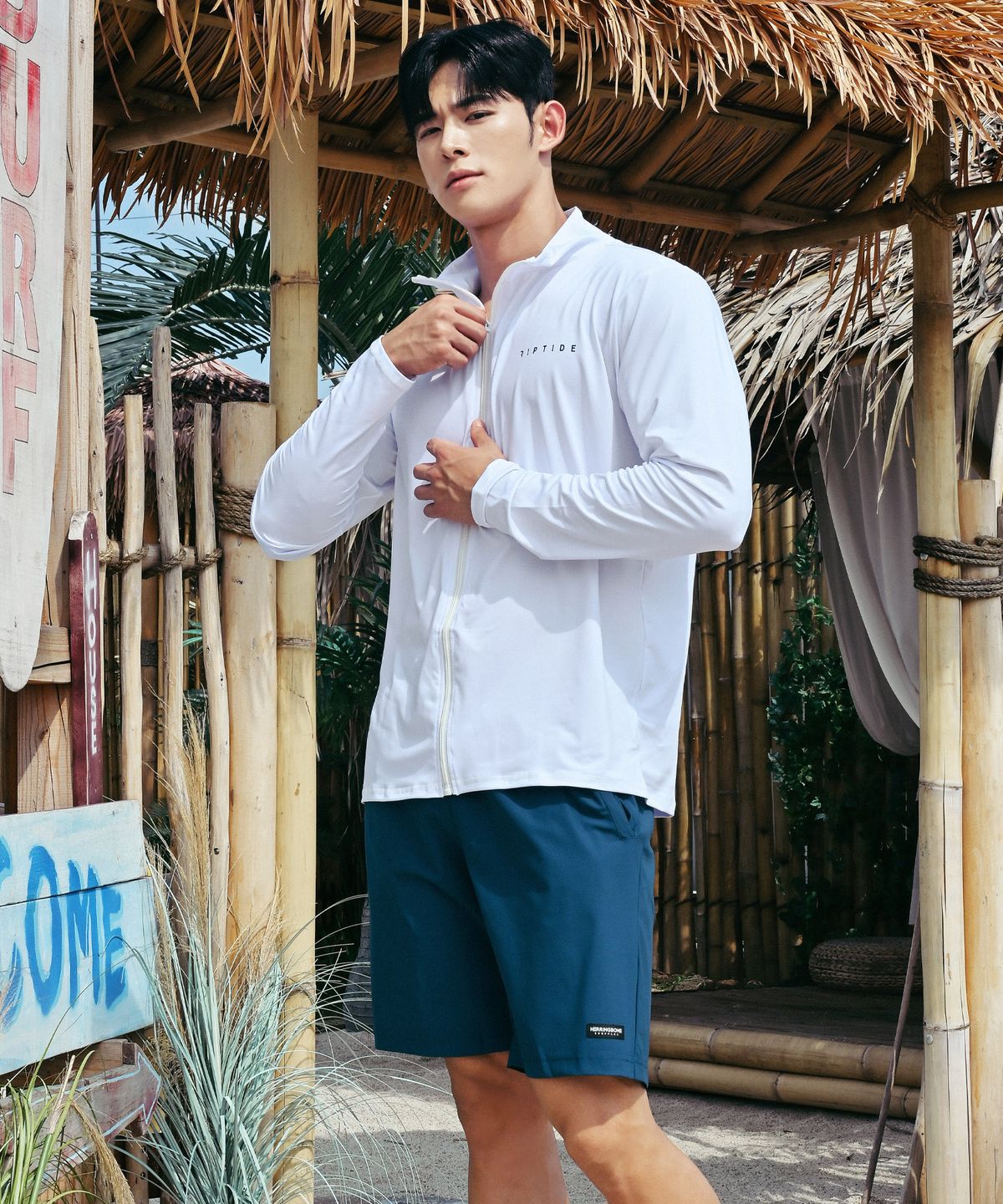 헤링본(HERRINGBONE) [SET] 남성 루즈핏 집업 래쉬가드&쿨링 스윔 보드숏