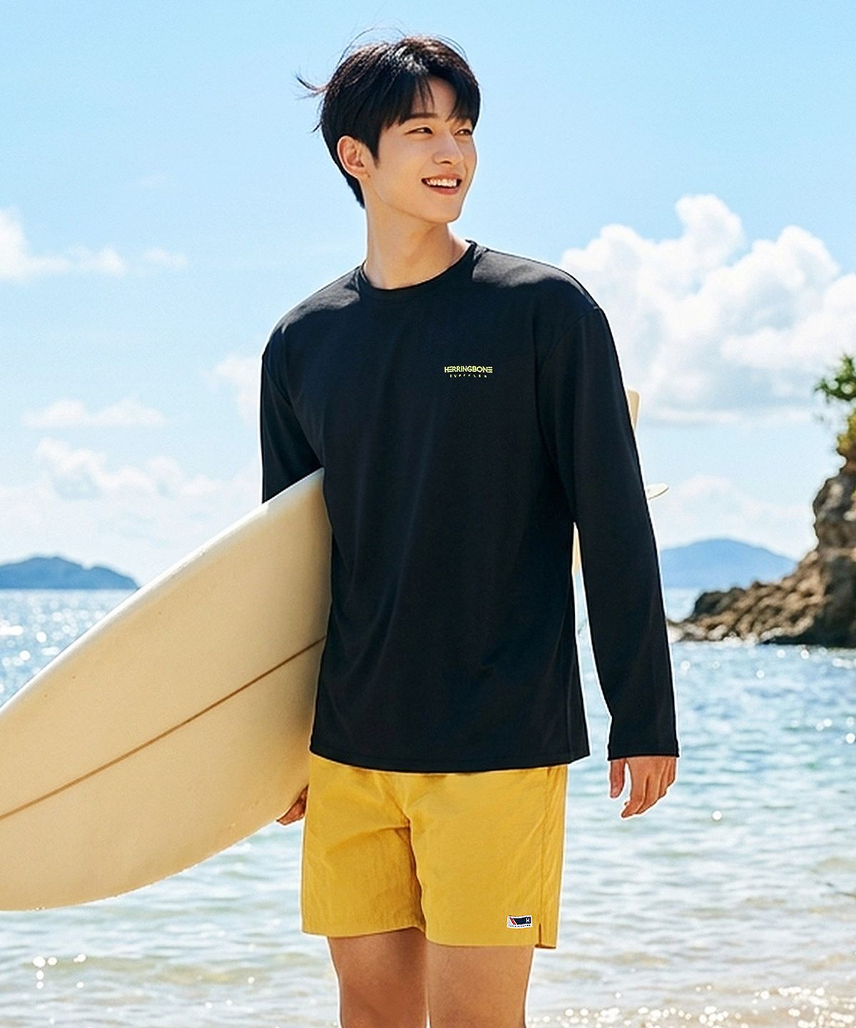 헤링본(HERRINGBONE) [SET] 남성 루즈핏 베이직 래쉬가드&멀티 스포츠웨어 쇼츠