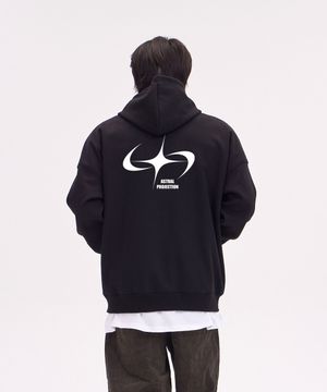 스타 스윙 오버핏 와이드 숄더 후드 집업_블랙