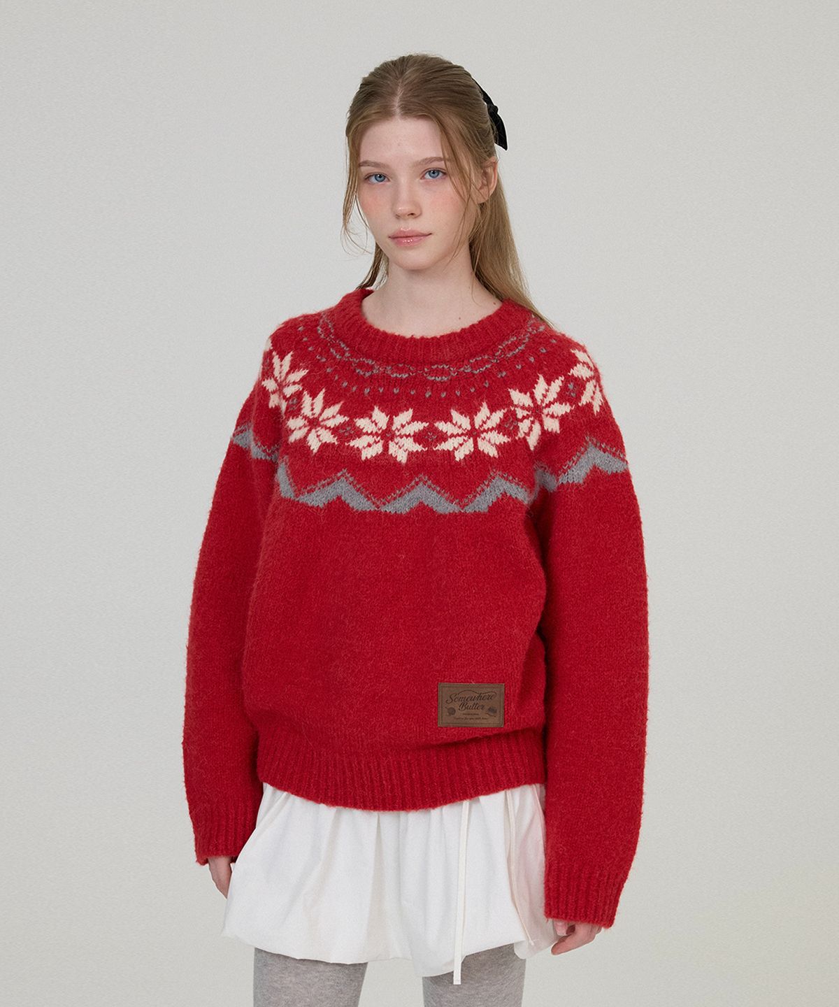 썸웨어버터(SOMEWHEREBUTTER) Snow Alpaca Nordic Knit - Red