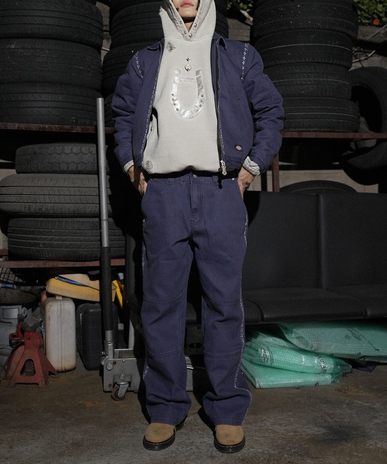 MUSINSA | DICKIES X TC Cross Stitch Double Knee Pants - Navy