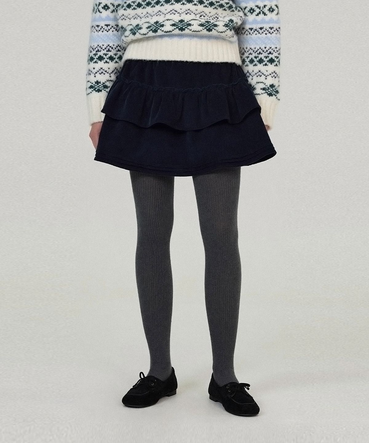 썸웨어버터(SOMEWHEREBUTTER) Corduroy Cancan Mini Skirt - Navy