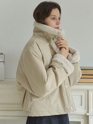 Modern Fur Short Padding Jumper - BEIGE