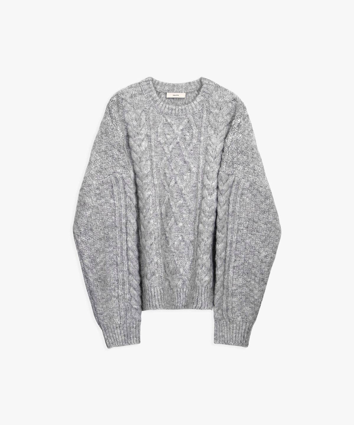 힐리오트(HEALIOTE) ROUND-NECK CABLE WOOL KNIT_GREY