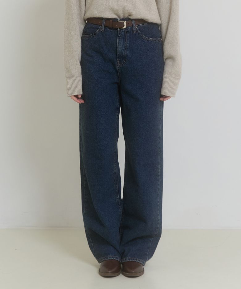 STRAIGHT FLEECE DENIM PANTS_MEDIUM INDIGO