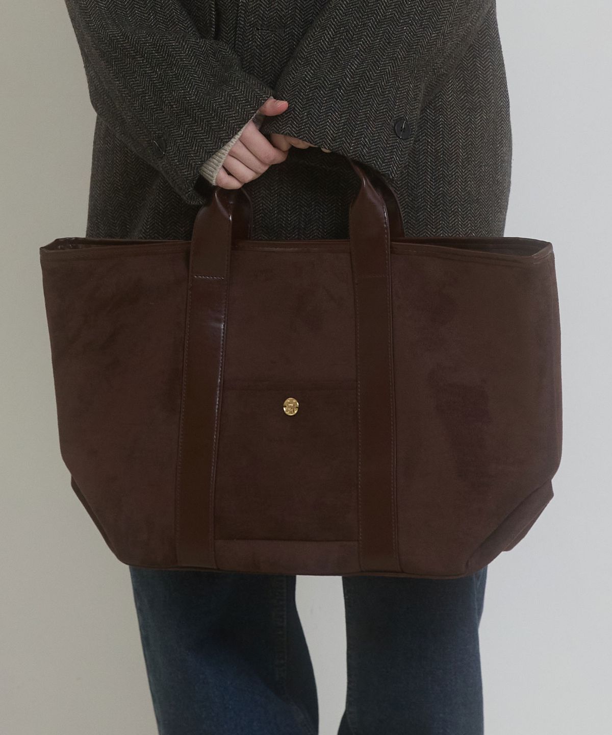 힐리오트(HEALIOTE) VEGAN LEATHER SUEDE TOTE BAG_BROWN