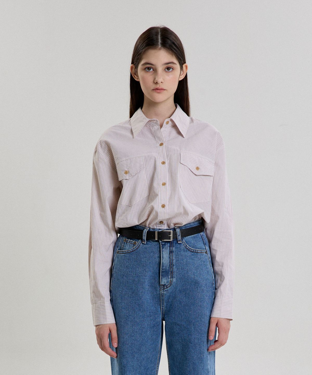 힐리오트(HEALIOTE) STRIPE POCKET SHIRT_BEIGE