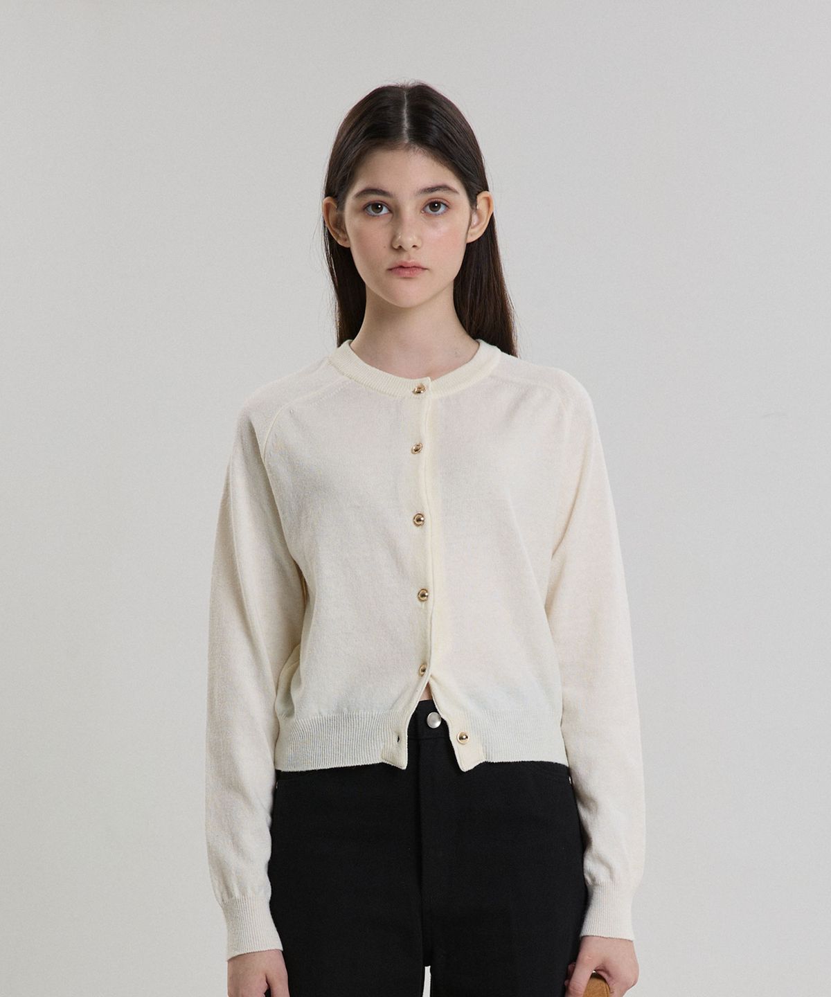 힐리오트(HEALIOTE) ROUND-NECK WOOL CARDIGAN_IVORY