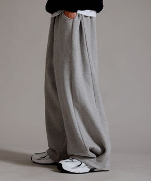 투 턱 롱사이드 오버 팬츠_그레이