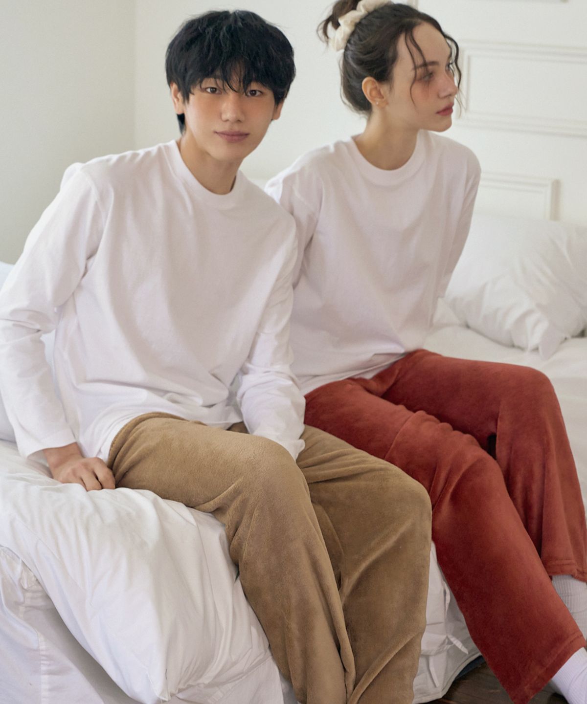 파란(PALAN) 커플 밍크 보드라미 수면 잠옷 바지 2P