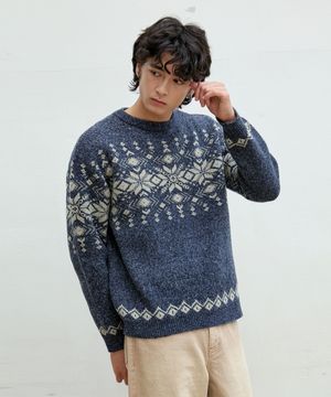 노르딕 눈꽃 보카시 자카드 라운드 니트 [3color]