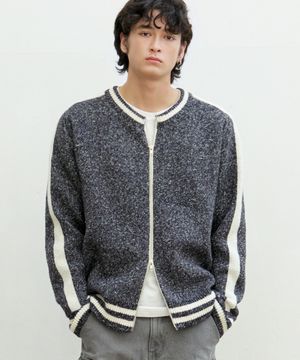 바시티 트랙 라인 자카드 투웨이 보카시 집업 니트 지켓 [차콜]