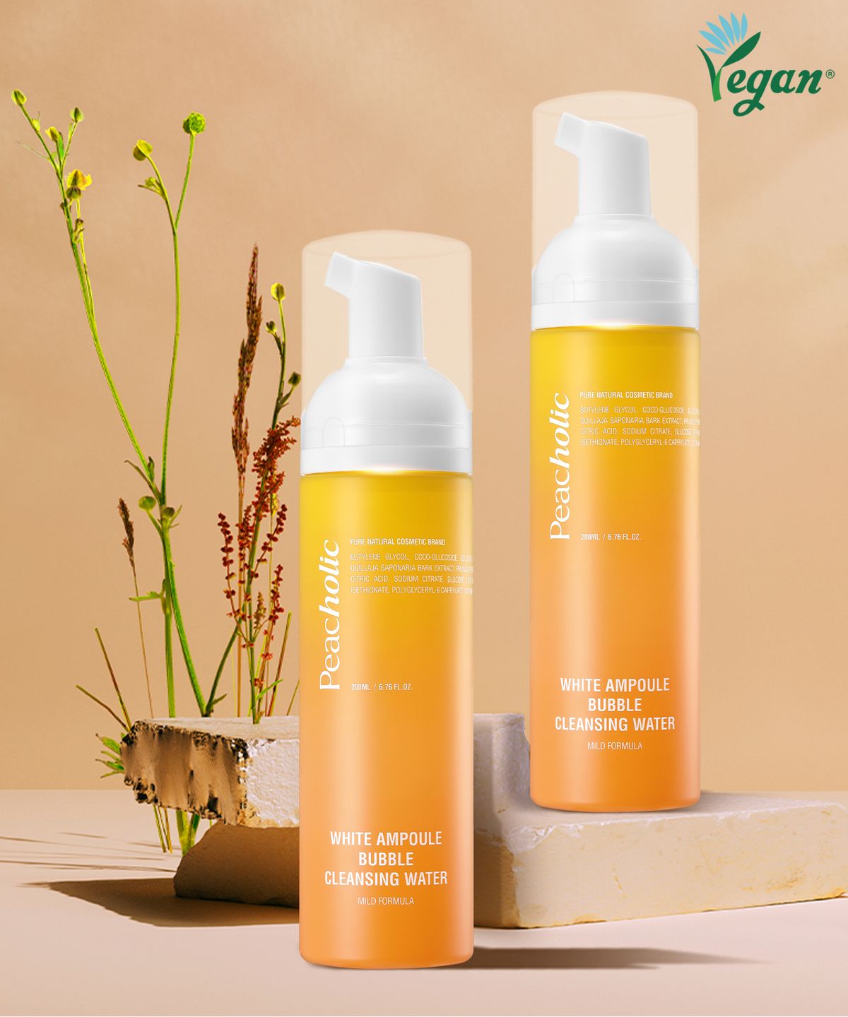 피치홀릭(PEACHOLIC) [SET] 화이트 앰플 버블 클렌징 워터 200ml x 2개 [총 400ml]