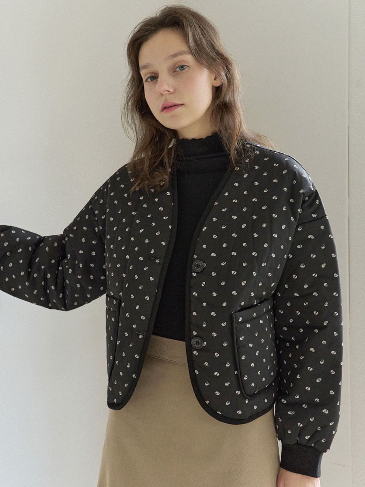 아방(AVANT-G) Skeleton Padding Crop Jacket - BLACK