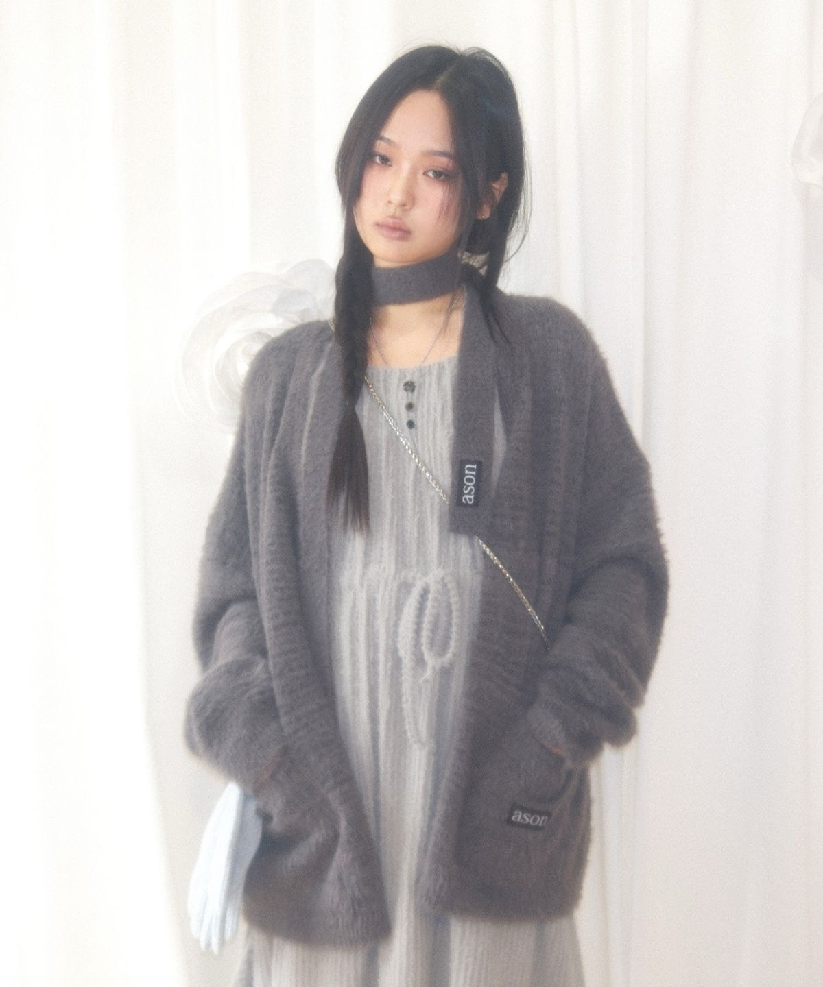 애즈온(ASON) LUCA TIE CARDIGAN / CHARCOAL