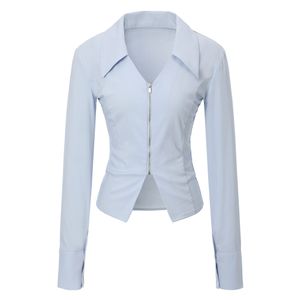 V Zip-up Shirts (blue)