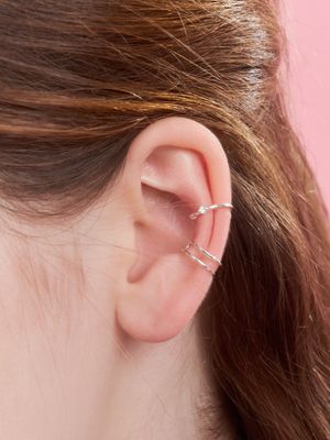 [silver925] line pearl cubic earcuff set