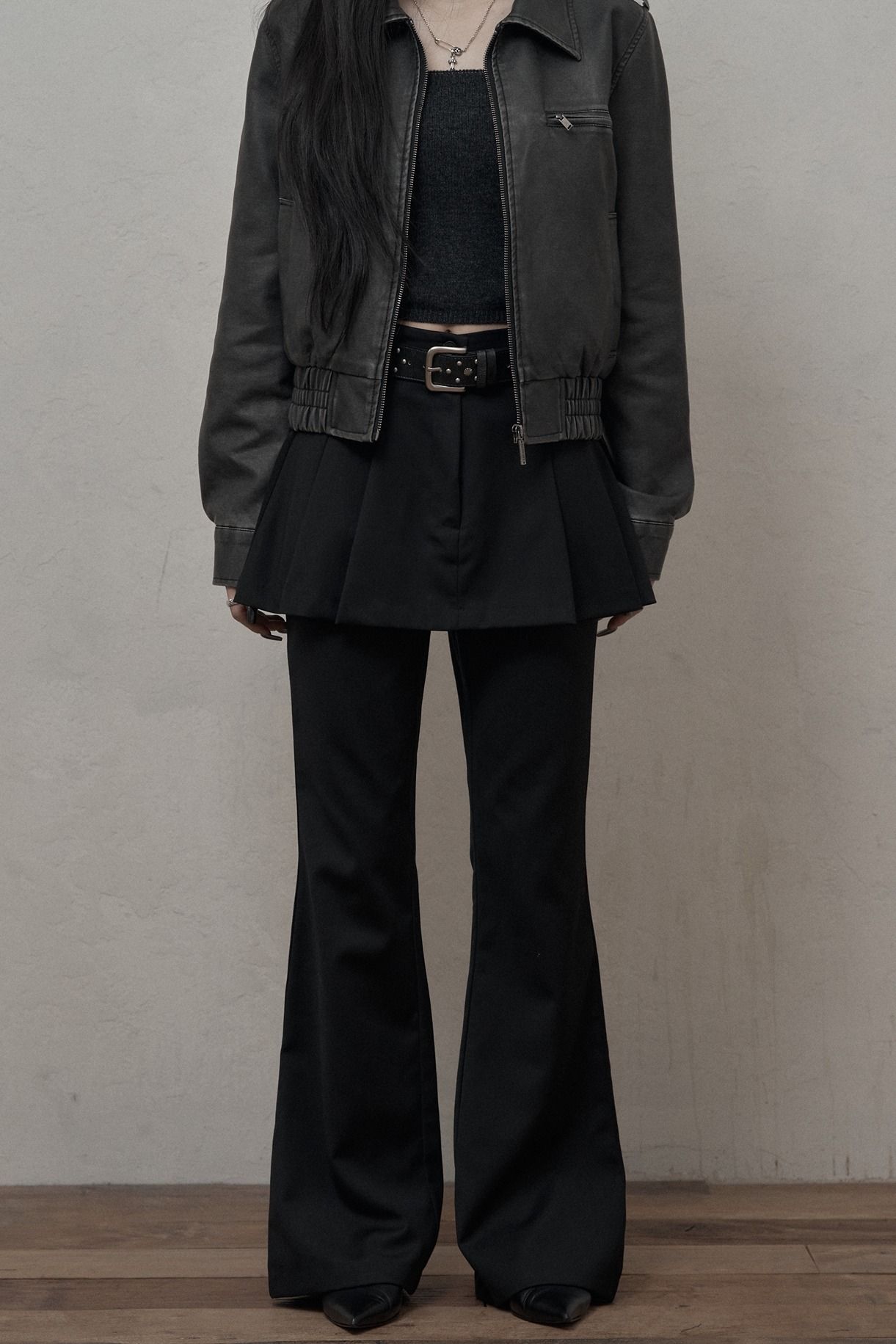 送料/関税込 ●KHAKIPOINT● Skirt Layered Bootcut Pants MUSINSA公式 | KHAKIPOINT Skirt Layered Bootcut Pants (black)