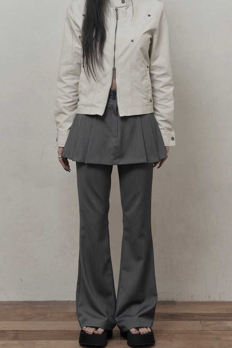 Skirt Layered Bootcut Pants (gray)