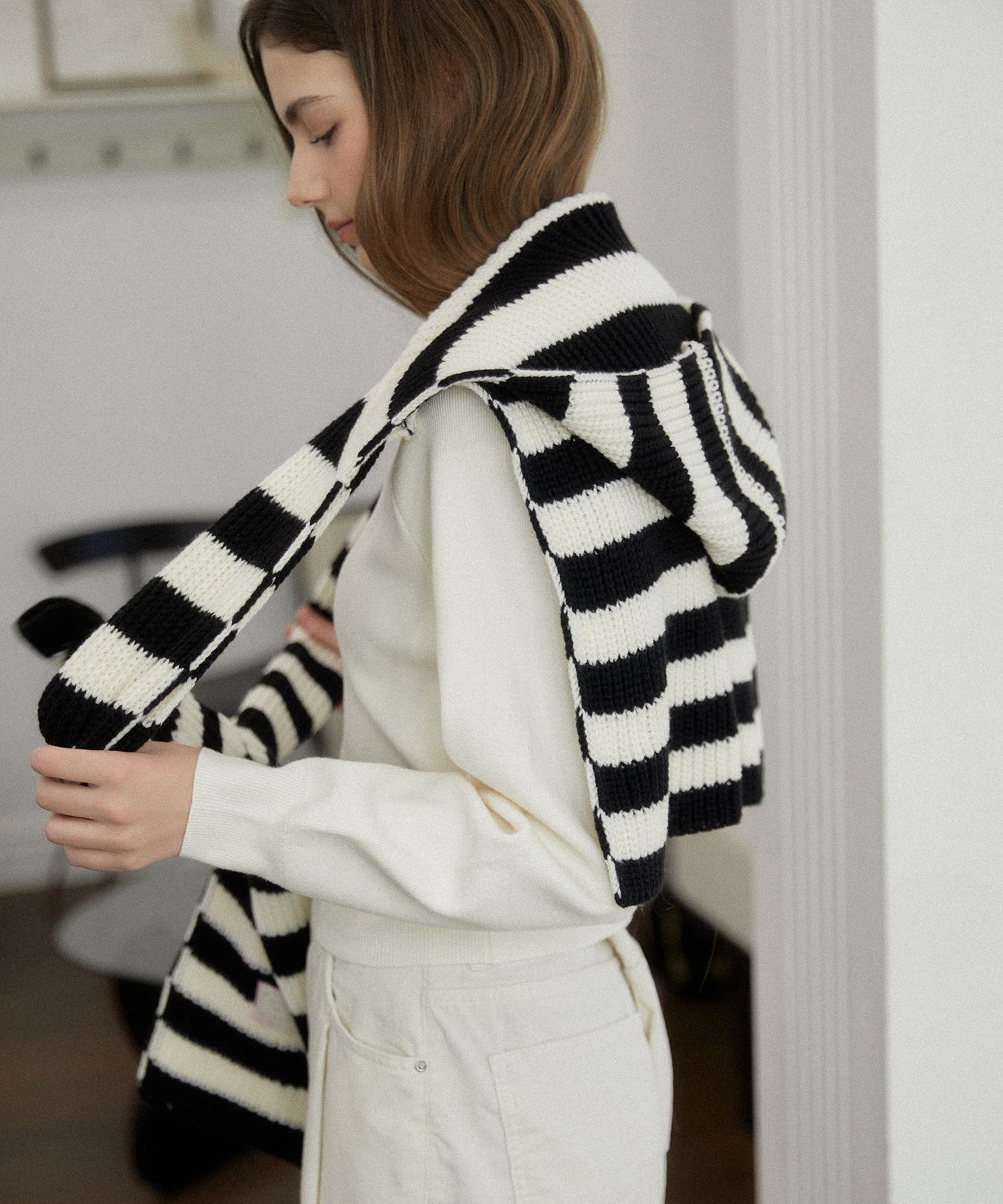 ●TATIANA● Knit Hoodie Shawl Muffler MF8116 3 Colors 500650 MUSINSA | TATIANA Knit Hoodie Shawl Muffler MF8116 Stripe