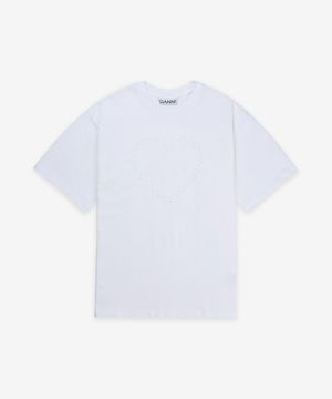 헤비 코튼 드롭 숄더 하트 반소매 티셔츠 - 화이트 / T4033151