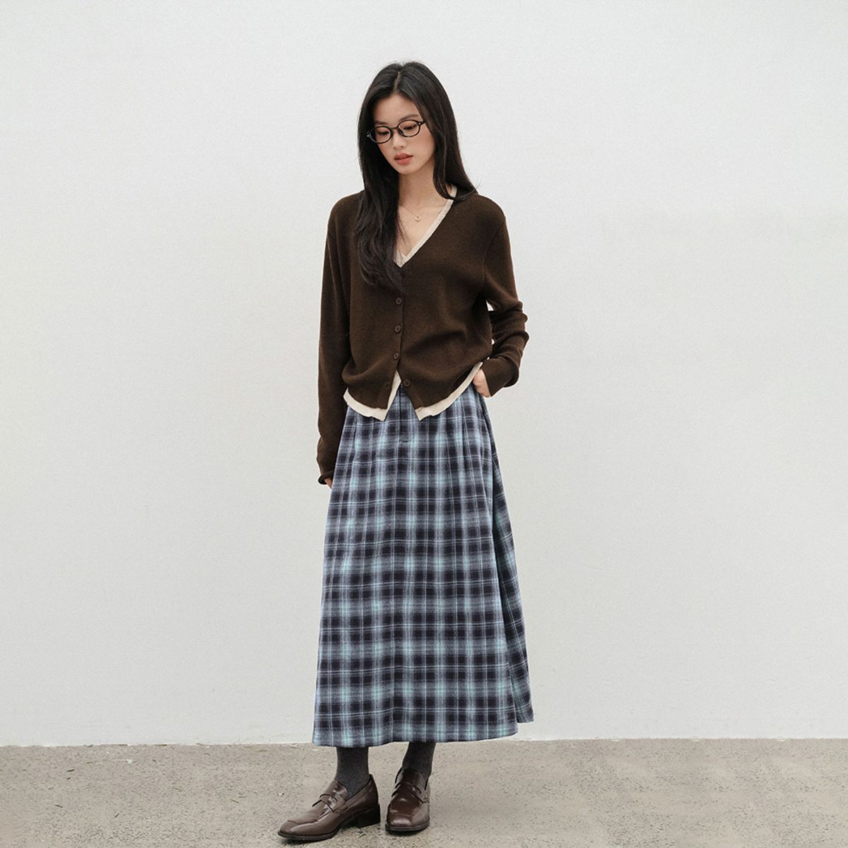 랭썬(LANGSON) LS_Check long A-line skirt