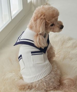 강아지 겨울옷 세라 포켓 니트 화이트