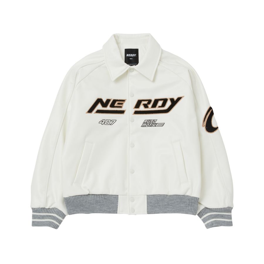 ☆NERDY☆ Eco Leather Racing Jacket Off White MUSINSA | NERDY Leather Racing Jacket Off White