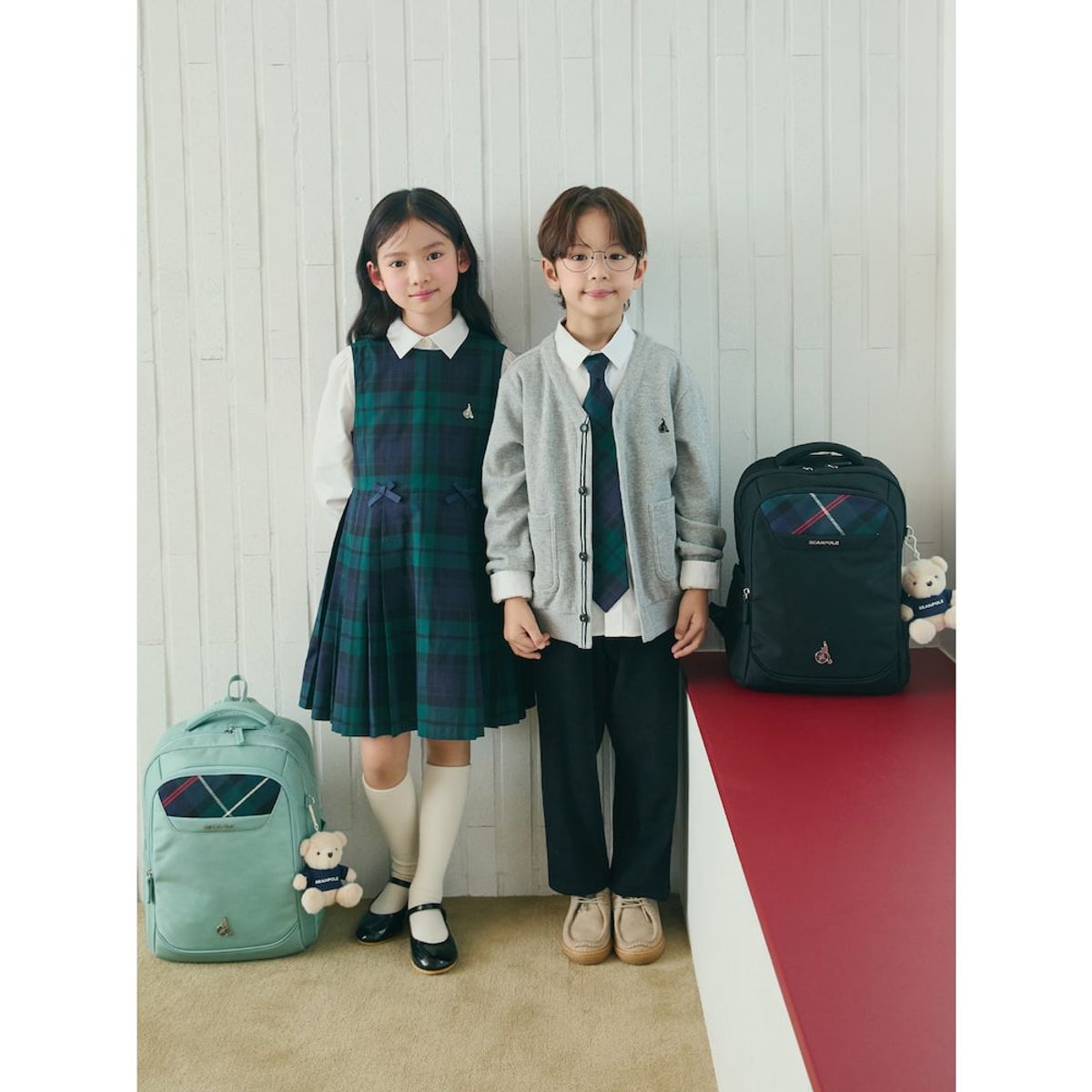 빈폴 키즈(BEANPOLE KIDS) 코어 체크 책가방 세트  라이트 그린 (PS00133022L)