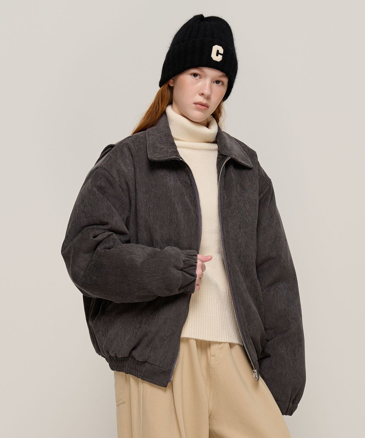 카고브로스 포 우먼(CARGOBROS FOR WOMAN) 웜 퀼팅 워크 카라 점퍼 (차콜)