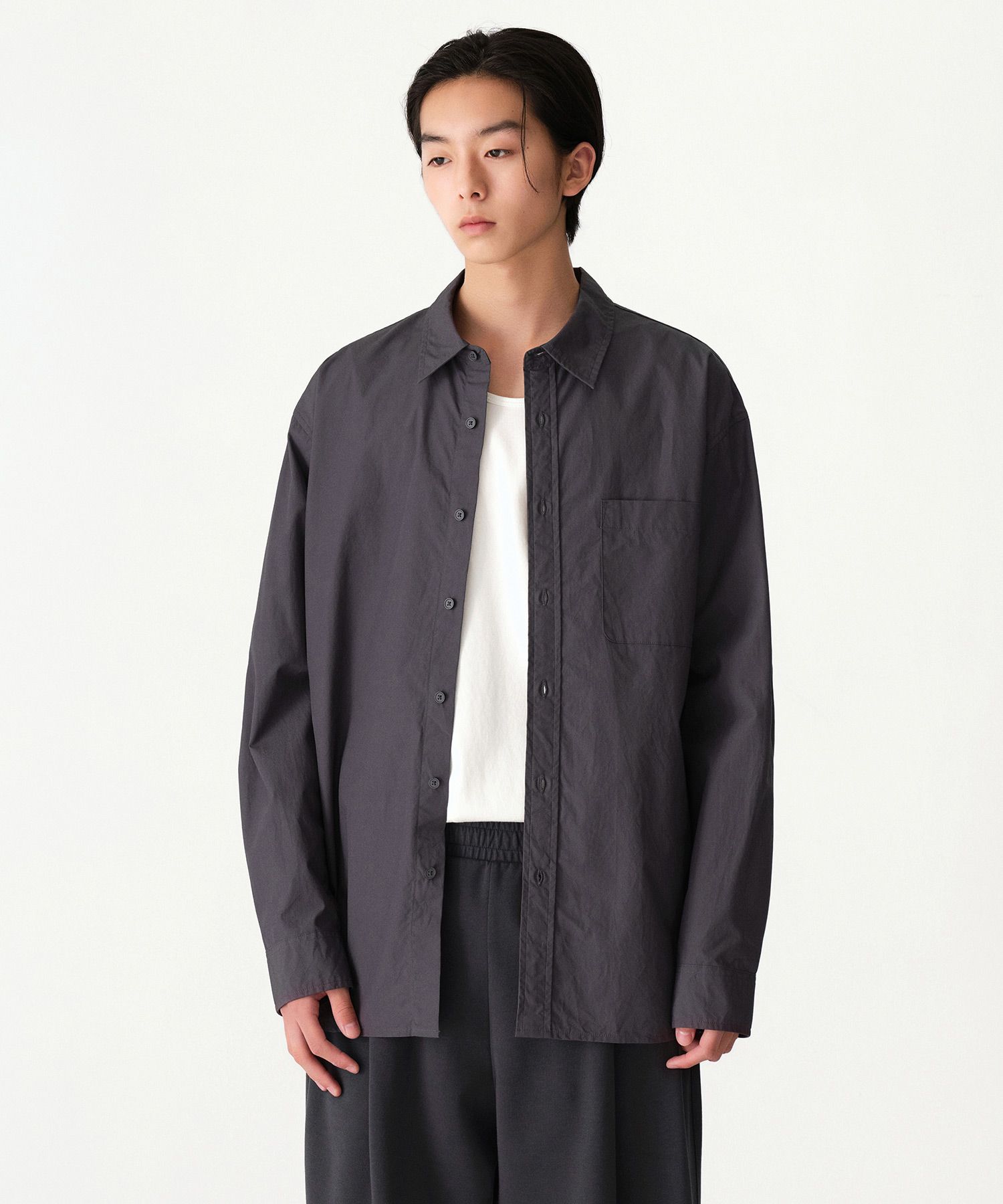 MUSINSA | MUSINSA STANDARD Relaxed Washed Poplin Shirt [Dark