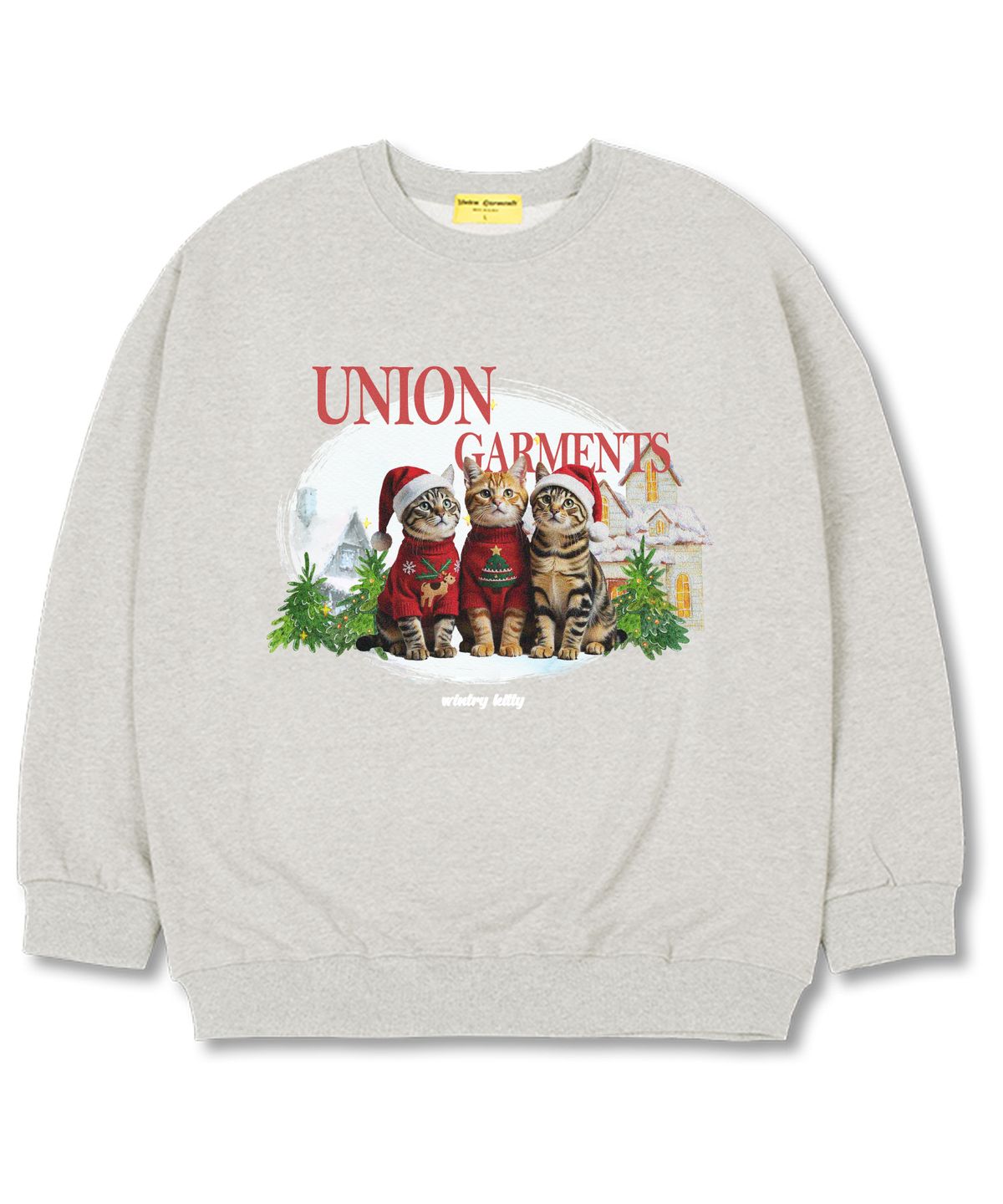 유니온가먼츠(UNION GARMENTS) 쓰리캣 오버핏 맨투맨 크리스마스 티셔츠 [기모]오트밀