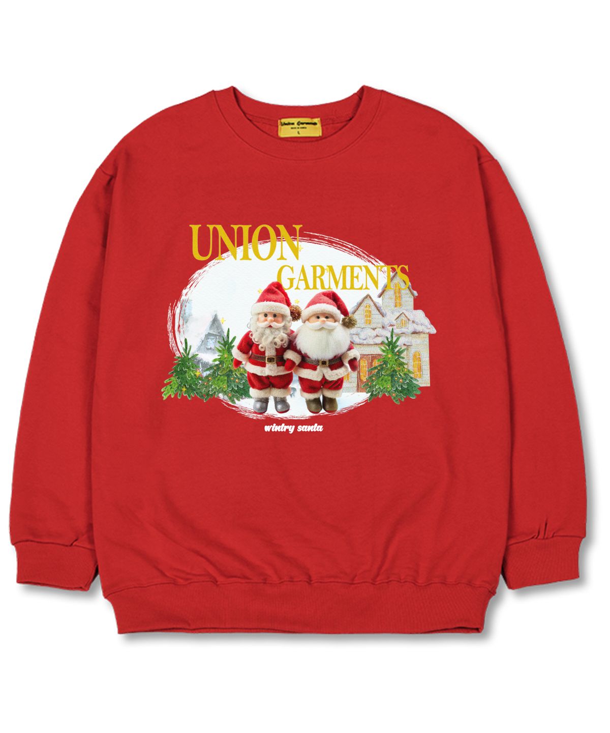 유니온가먼츠(UNION GARMENTS) 투산타 오버핏 맨투맨 크리스마스 티셔츠 [기모]레드