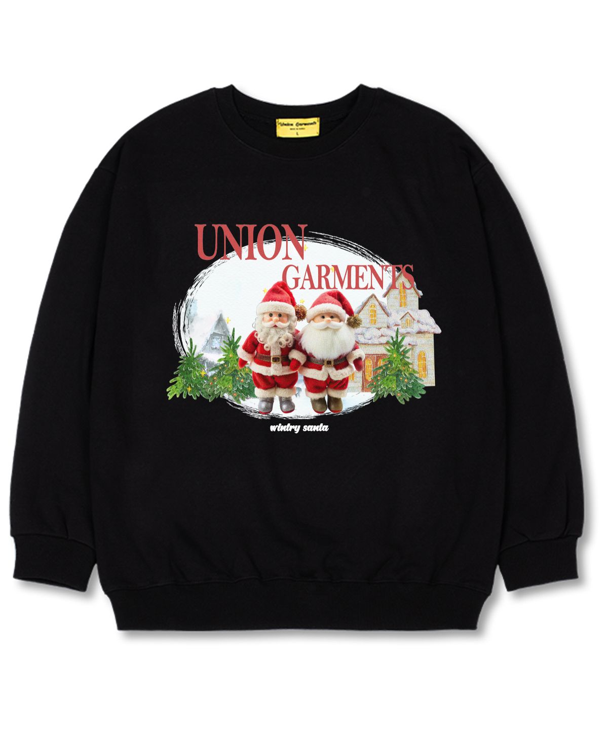 유니온가먼츠(UNION GARMENTS) 투산타 오버핏 맨투맨 크리스마스 티셔츠 [기모]블랙