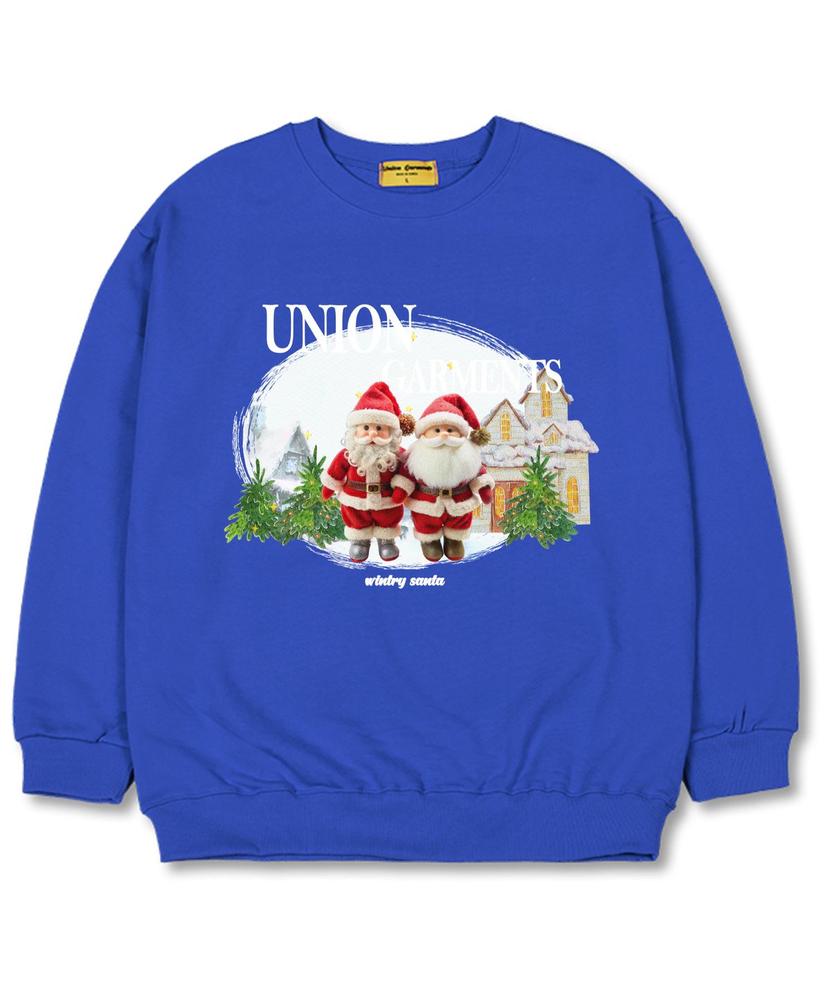 유니온가먼츠(UNION GARMENTS) 투산타 오버핏 맨투맨 크리스마스 티셔츠 [기모]블루