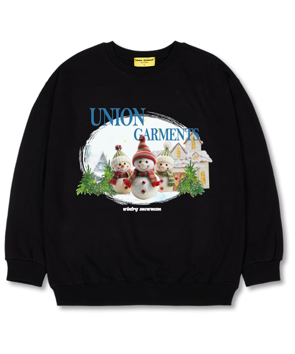 유니온가먼츠(UNION GARMENTS) 쓰리스노우맨 오버핏 맨투맨 크리스마스 티셔츠 [기모]블랙