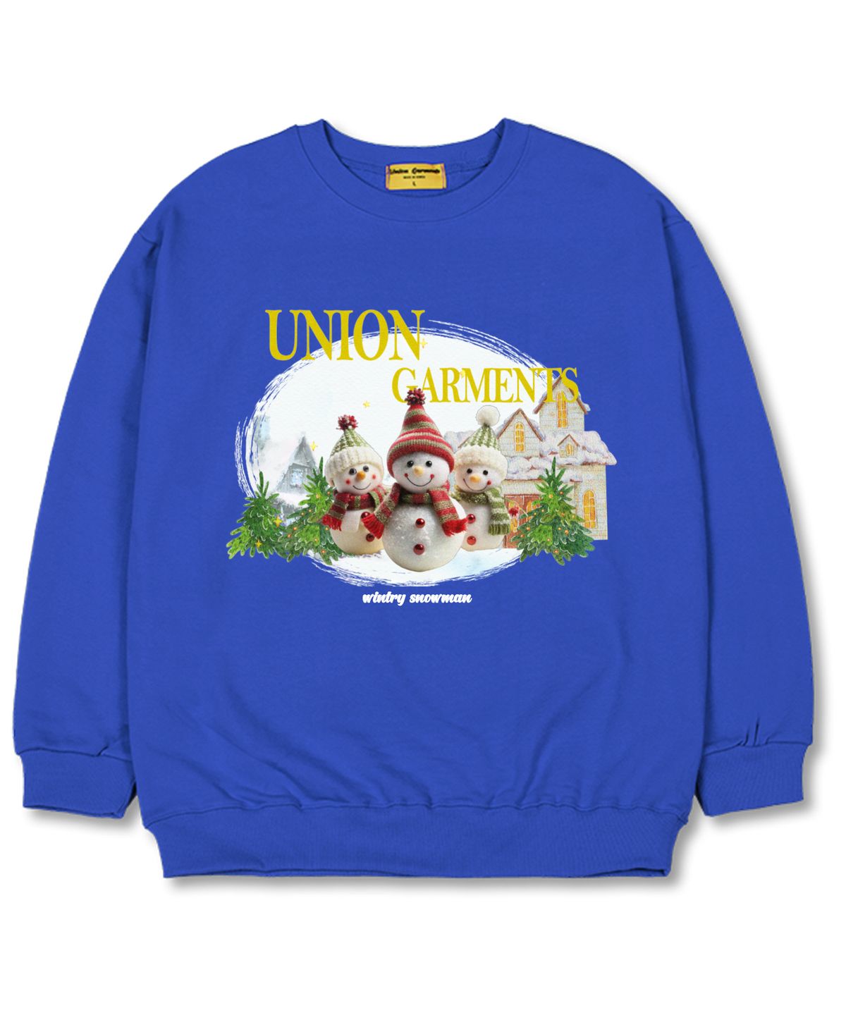유니온가먼츠(UNION GARMENTS) 쓰리스노우맨 오버핏 맨투맨 크리스마스 티셔츠 [기모]블루