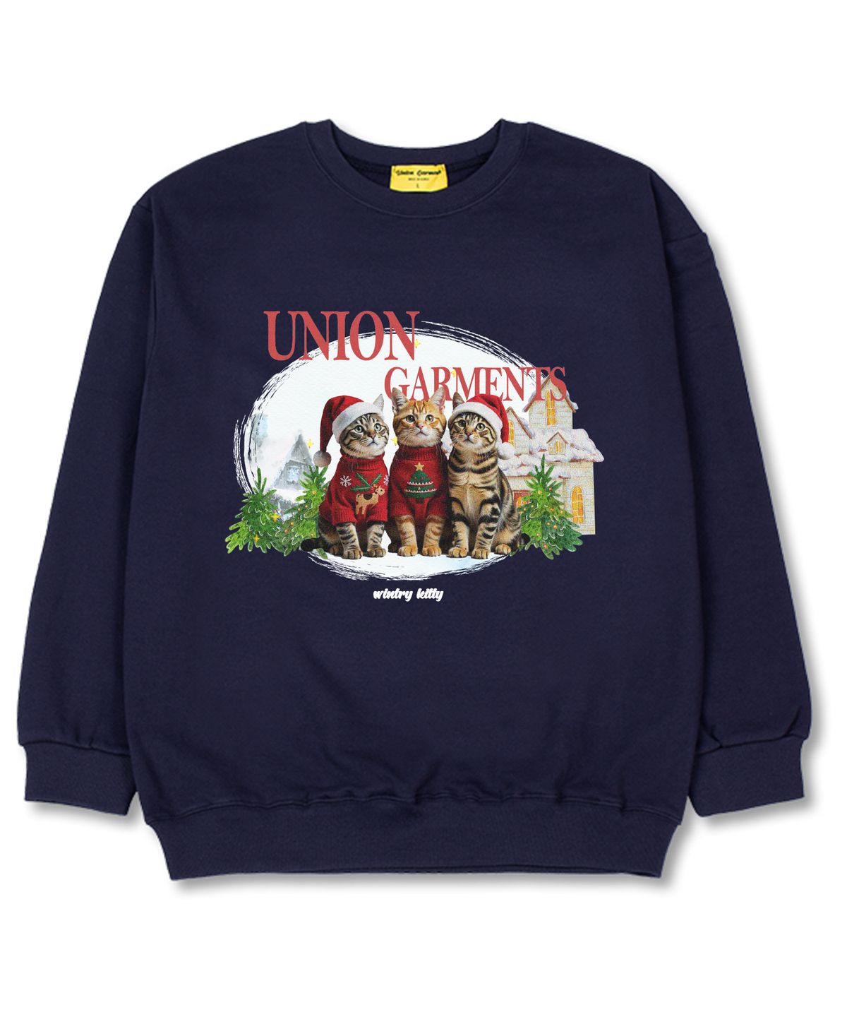 유니온가먼츠(UNION GARMENTS) 쓰리캣 오버핏 맨투맨 크리스마스 티셔츠 [쭈리]네이비