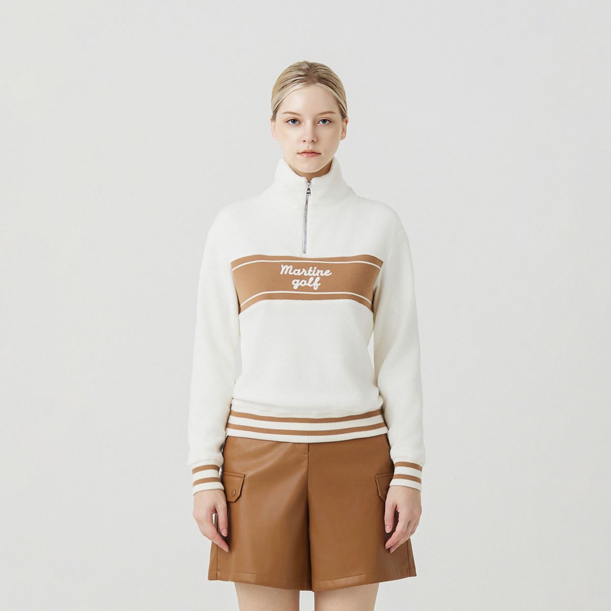 마틴골프(MARTINE GOLF) Logo Jacquard Fur Knit_OFF-WHITE
