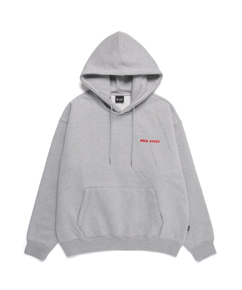 WINE ROCKS EMBROIDERY OVER-FIT HOODIE [GREY]